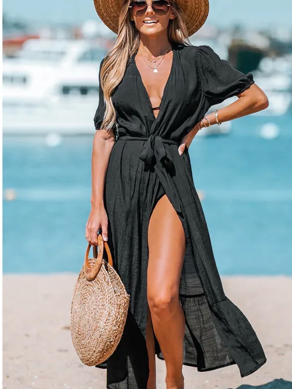 Cupshe Charcoal Black Sheer Cover-Up